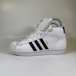 Adidas‎ Pro Model High Top Sneakers White Black Gold Leather Shell Toe